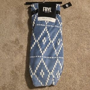 Frye Blue and White Plush Throw Blanket